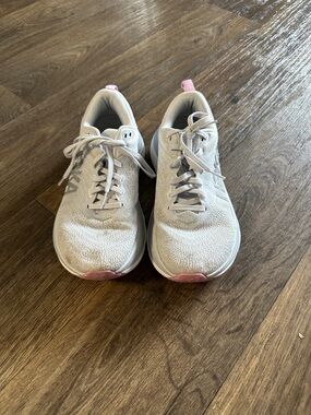 Hoka White Sneakers with Pink Insole Accent